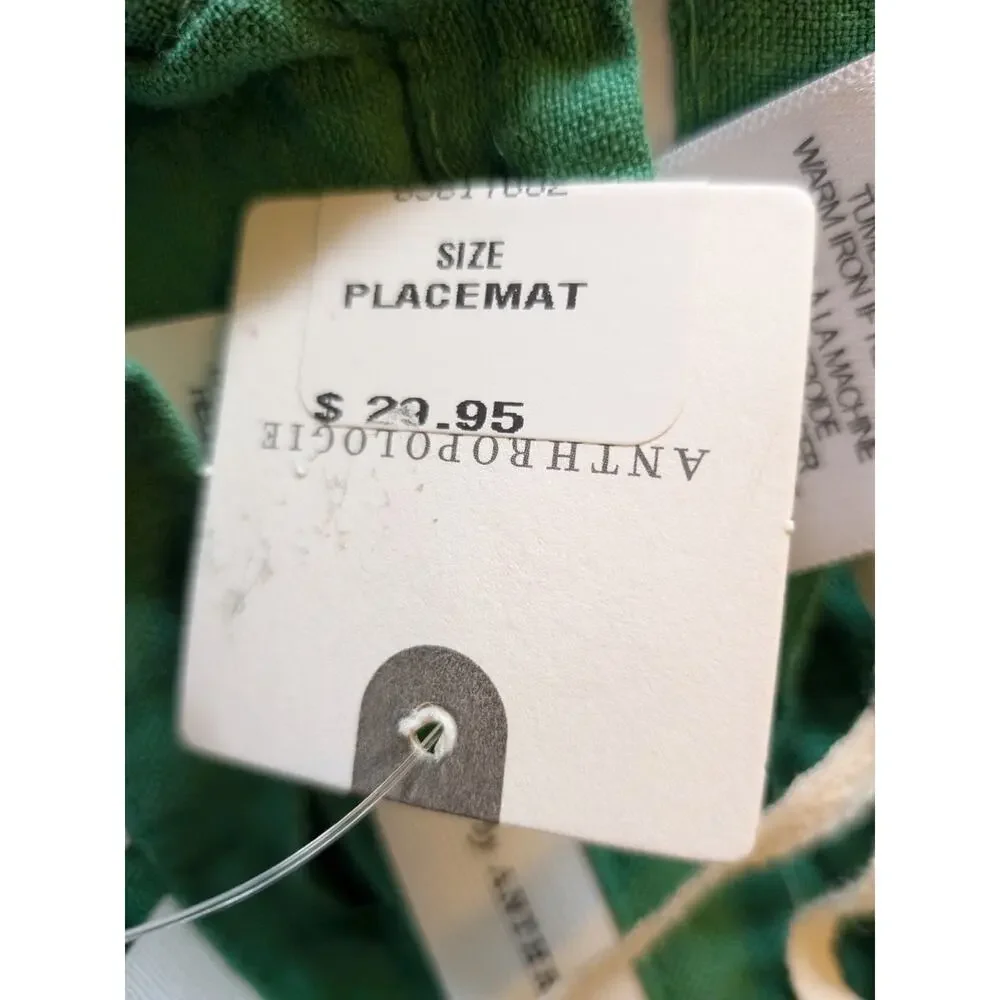 Anthropologie 100% Linen Table Runner & Napkins Set 8 Napkins + 1 Runner Kelly